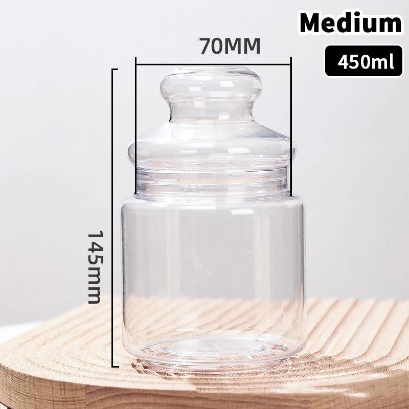 1Pc Plastic Snack Storage Container Transparent Candy Jars Reusable Cookie Food Container Countertop Organizer-Homeclub