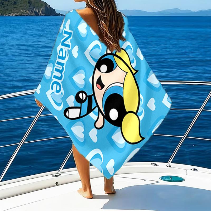 1pc The Powerpuff Girls2 Beach Towel with Custom Name, Beach/Swimming/Bath/Picnic/Camping Towel, Suitable for Seaside Beaches