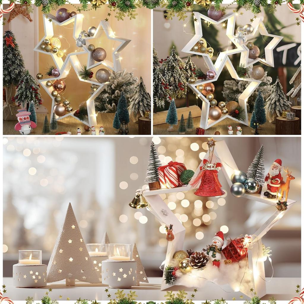Christmas Decoration Props Ornaments Wooden Five-pointed Star Wall Star Pendant Festive Atmosphere Decoration