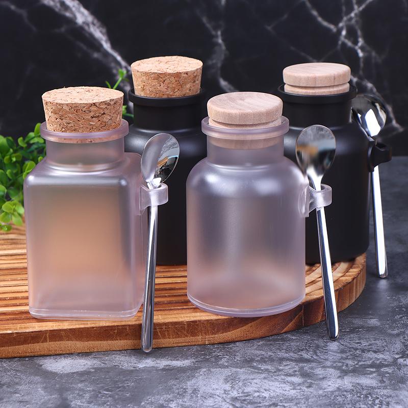 Multipurpose Bath Salt Bottle Frosted ABS Empty Bath Salts Jars With Soft Cork Stainless Steel Spoon