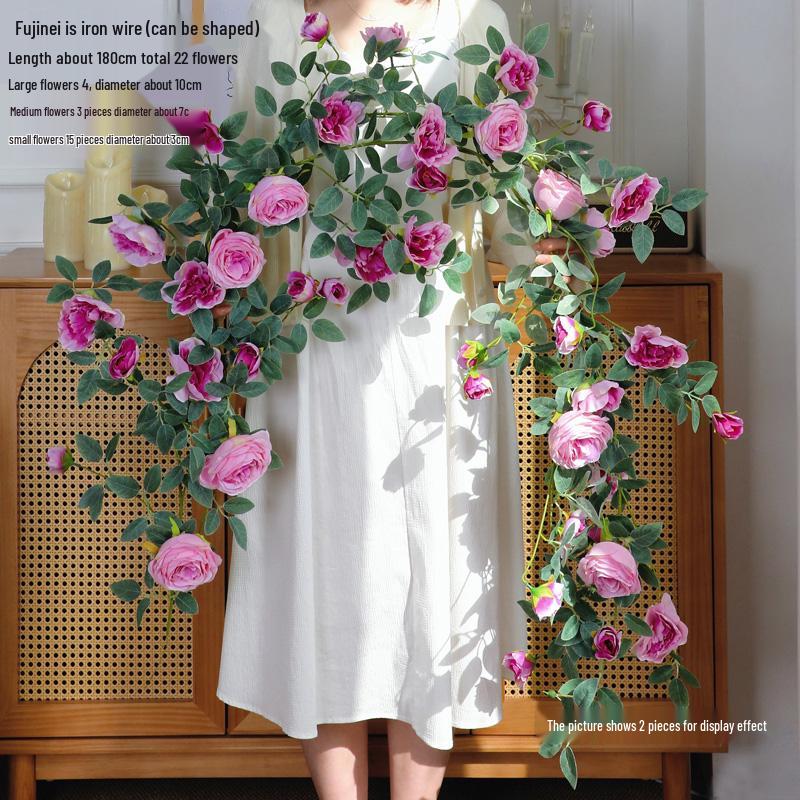 Rose Vine Air Conditioning Pipe Cover: Decorative Plastic Fake Flower Vine for Wall and Roof Hanging