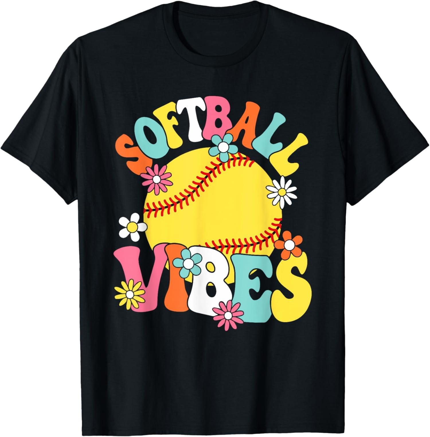 Vibes Softball Groovy Day Design Vibes Retro Funny Unisex T-Shirt S разноцветный