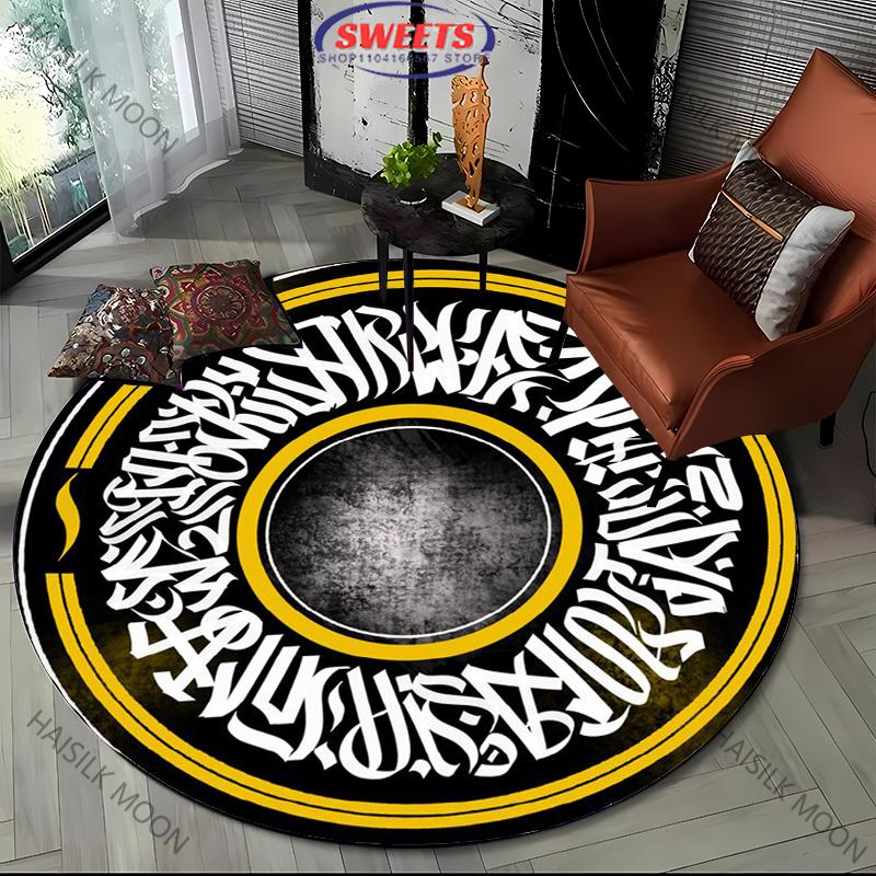 1PC Mystery Art Style Word Print Round Carpet Living Room Bedroom Sofa All Seasons Mat Modern Decorative Rug Top 10 Holiday Gift