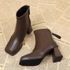 Fashion French Style Ankle Boots for Women High Heels Thick Heels Waterproof Platform Rear Zipper 2025 New Autumn and Winter