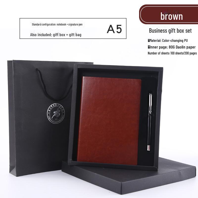 Premium Business Leather Notebook Gift Set with Custom Logo, A5/B5 Sizes, Thick Conference Notepad