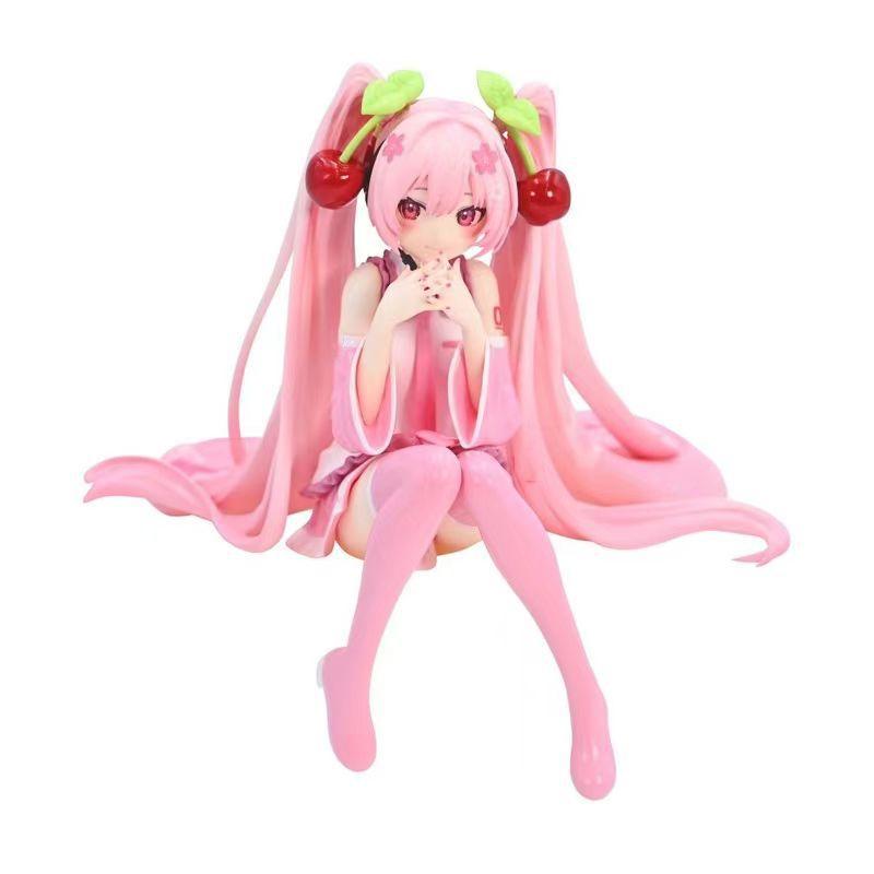 Anime Hatsune Miku Anime Figure Cherry Pink Dress Sitting Posture PVC Model Action Toys Cherry Cherry Blossom Decoration Gifts