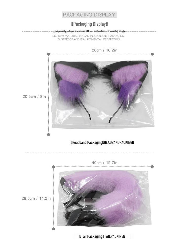 Mehrfarbiges Kunstfuchs-Ohren- und Schwanz-Cosplay-Set