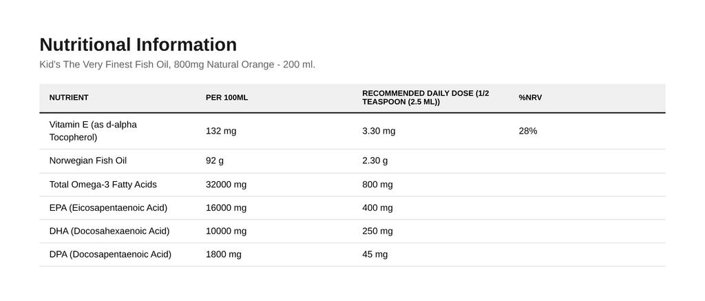 Kid's The Very Finest Fish Oil, 800mg Natural Orange - 200 Ml.