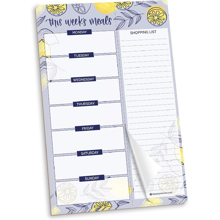 bloom daily planners Weekly Meal Planning Pad - Magnetic Hanging Refrigerator Menu Planner with Tear-Off Sheets & Perforated Grocery Shopping Lists -