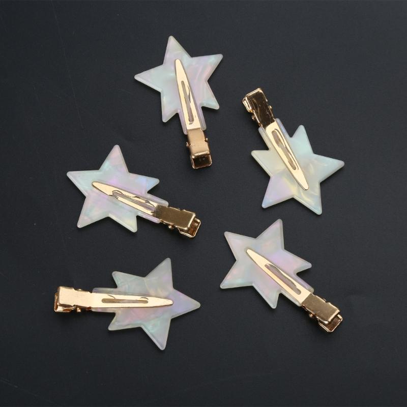 5Pieces No Bend Hair Clip No Crease Hair Clip Acrylic Star Hairpin Sweet Cool Y2K Duckbill Hair Barrettes for Women