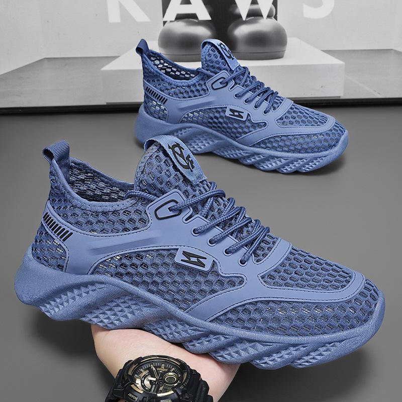 Summer men's shoes new breathable hollow mesh shoes men's trend versatile thick-soled fly-woven sports shoes casual shoes