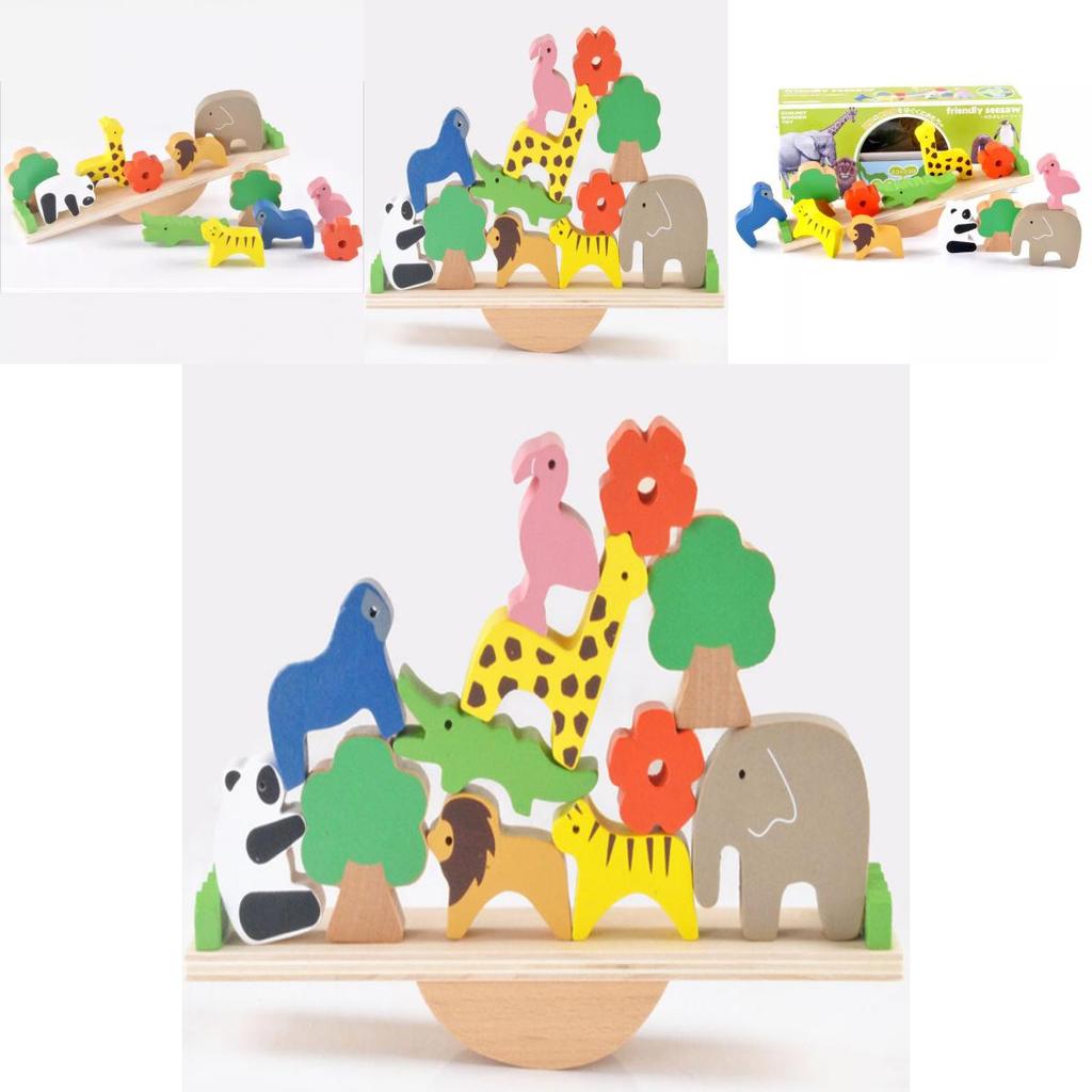 Wooden Forest Animal Balance Board With Stacking Blocks For Babies And Toddlers
