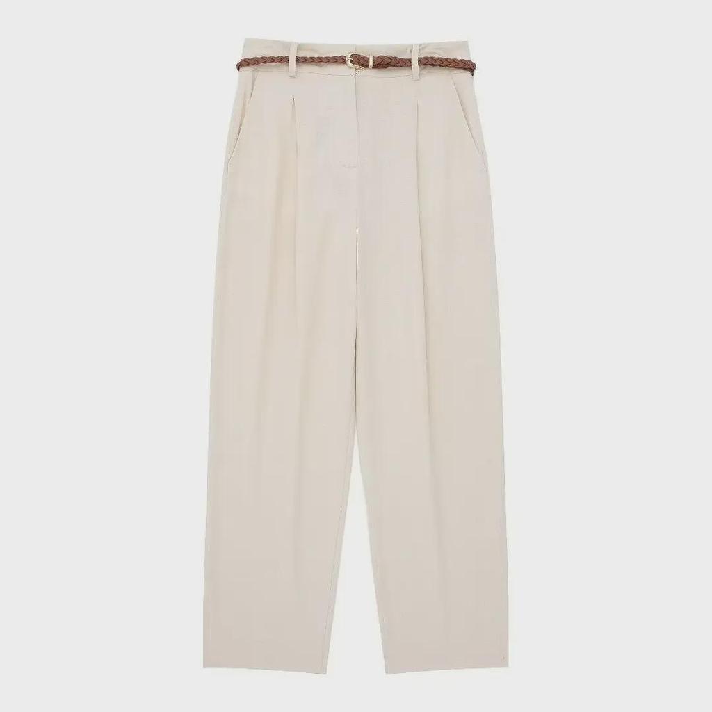 2024 Καλοκαίρι Ευρωπαϊκό & Αμερικάνικο Στυλ Ψηλόμεσο Λινό Μίγμα Ρετρό Ίσιο Παντελόνι για Γυναίκες