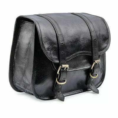 Motorcycle Leather Pouch Panniers Black Side Saddle Bag Saddlebags Two Bags