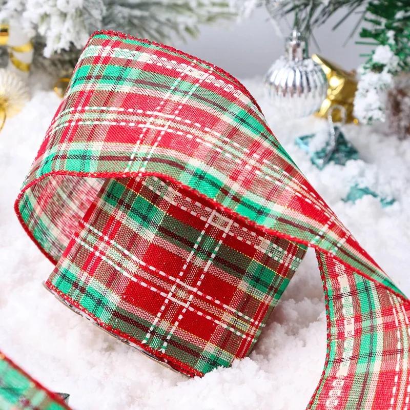 Ribbon Wire Crimping Ribbon Wire Linen Ribbon Decoration Colorful Snowflake Plaid Christmas Material DIY Handmade 10/25Yards