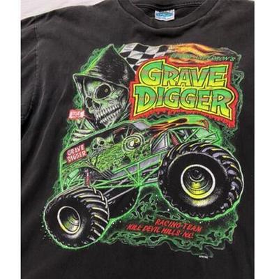Retro Grave Digger T-Shirt Size XL Monster Truck 90s Basic Black Unisex Unisex T-Shirt