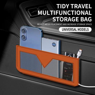 Multi-purpose Car Storage Organizer: Phone Holder, Sticky Net Bag, Hanging Storage Box