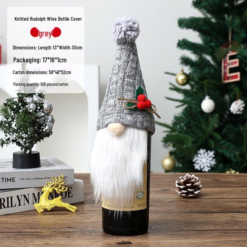 Qiaoding Gestrickte Weihnachten Gesichtslos Puppe Weinflaschenhut & Hülle
