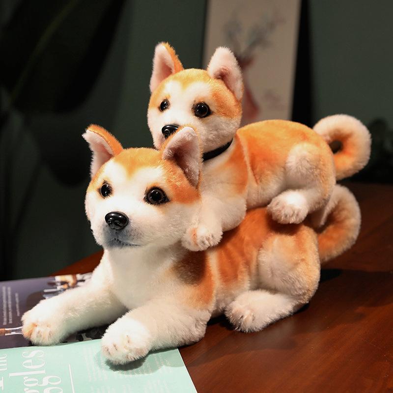 Akita Dog Plush Toy – Cute Brown Shiba Inu Puppy with Bell