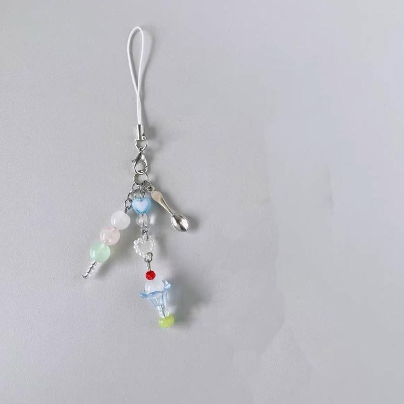 Sweet Phone Chain Strap Lanyard Ice Cream Bead Pendant Phone Charm Hangings Decoration Cute Phone Accessories