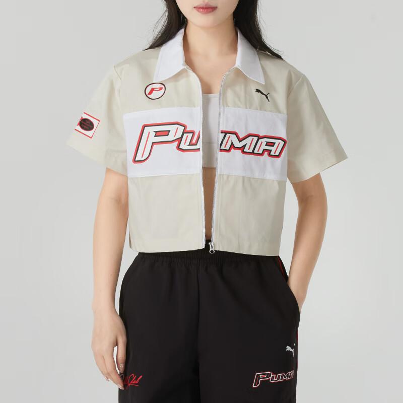 Puma Logo Sports Casual Breathable Short Sleeve Shirt Women shirts Beige 633645-87