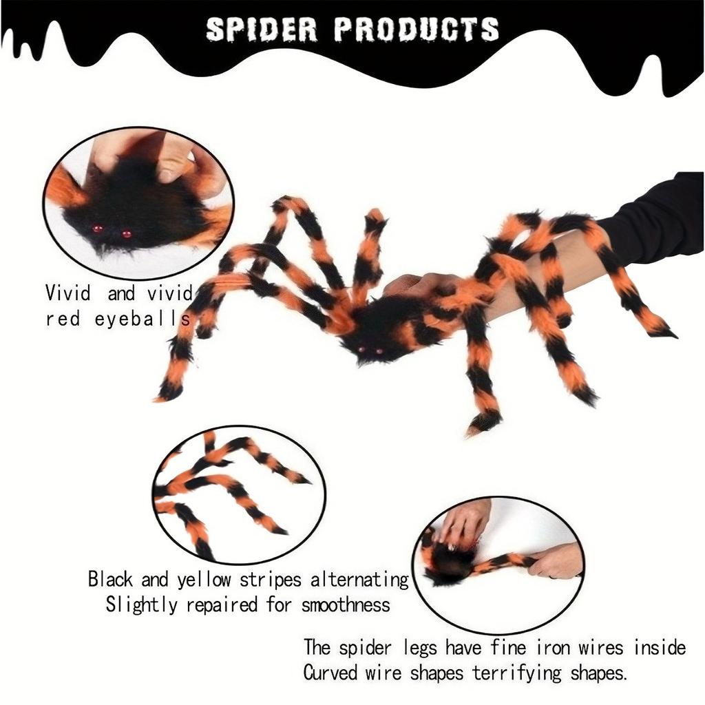 1pcs color and black giant fake spider Halloween horror decoration is suitable for courtyard parties and room decoration.