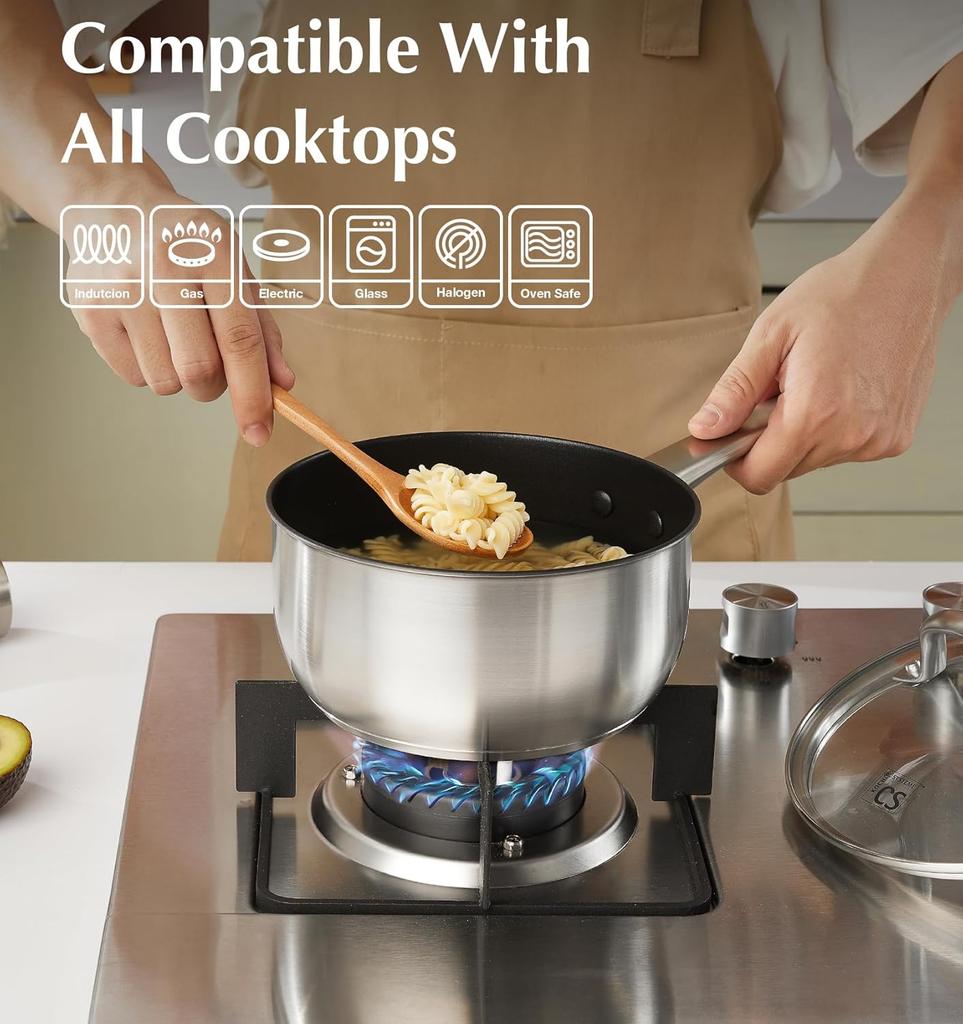 KOCH SYSTEME CS Stainless Steel Frying Pan Set, 1QT/ 2QT/ 3QT 3-piece Set with Non-stick Coating, Easy To Clean, Oven-safe