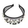 Widened Curved Hair Hoop, Breathable Mesh Base Headband with Imitation Pearls Decor, Anti-Slip Hemming Face Shaping Hair Accessory
