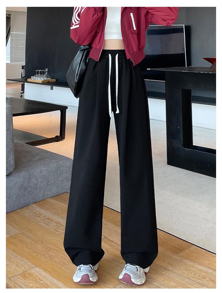 Gray Wide-Leg Sweatpants for Women - High-Waisted, Narrow Straight-Leg, Spring & Autumn 2025 Casual Style
