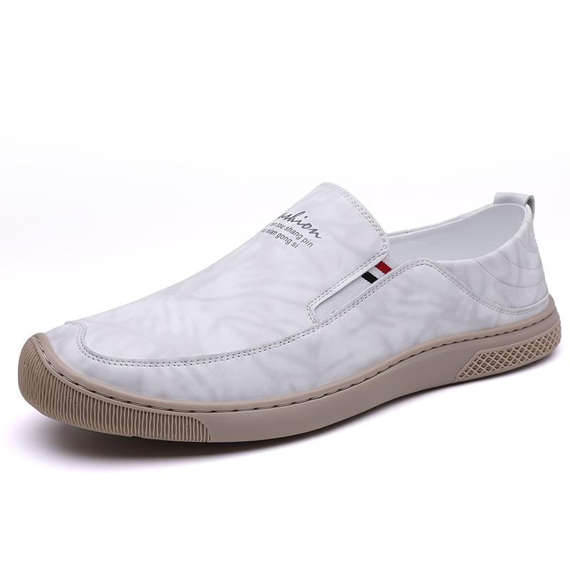 

Мужские кожаные туфли, дышащие, деловые, летние, без застежек, мужские, повседневные, черные, на плоской подошве, для вождения, ходьбы, мокасины 44 белый