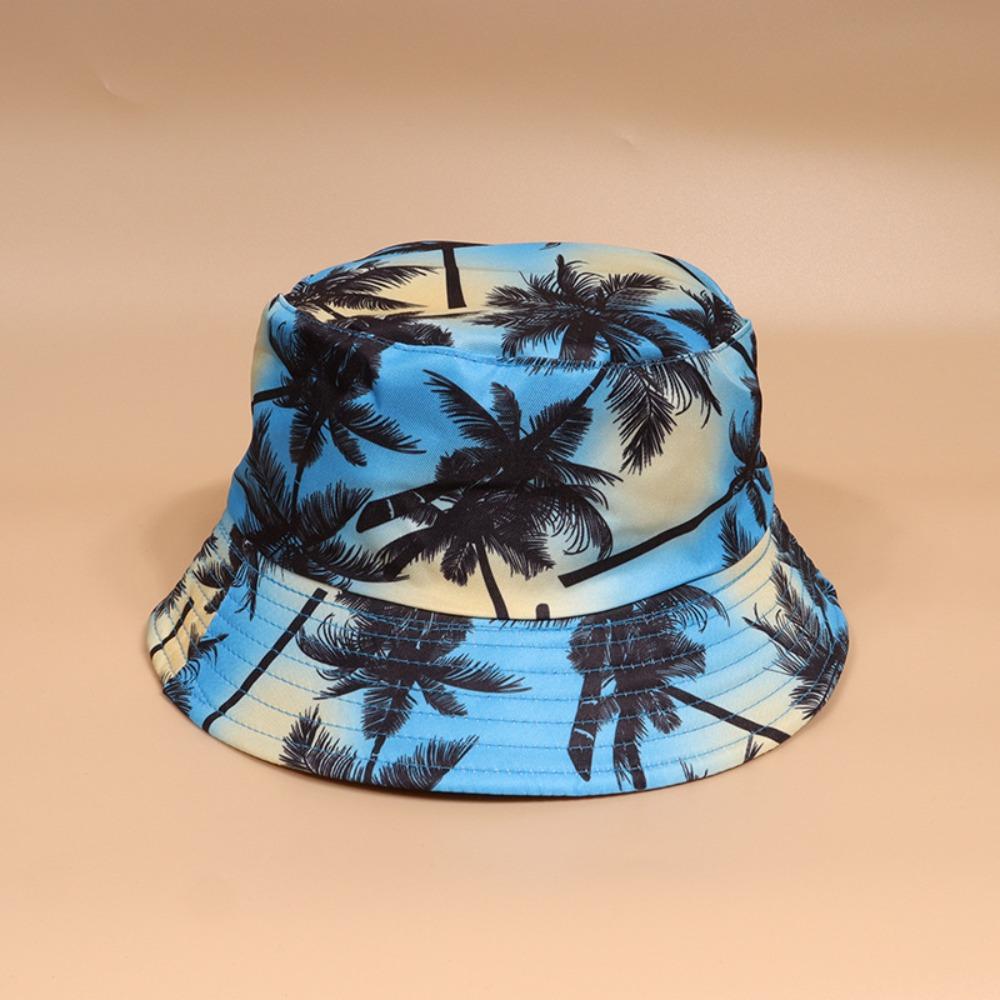 Fashion Bohemian Style Fisherman Hat Coconut Tree Print Casual Sun Hat UV Protection Lightweight Beach Hat Outdoor Activities