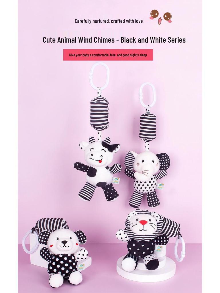 Happy Monkey Baby Crib Rattle: Black & White Cartoon Animal Wind Chime for Early Education