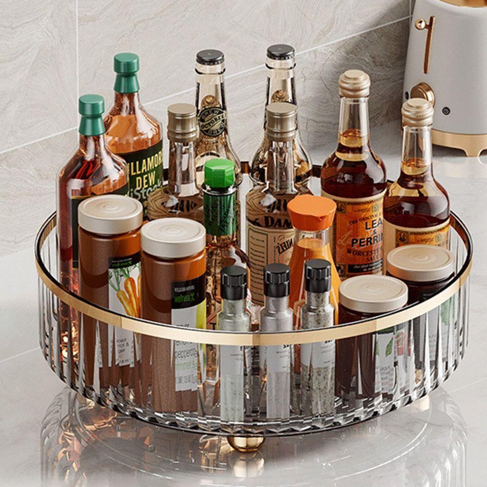 21/27cm 360 Rotating Tray Pantry Cabinet Non Slip Cosmetic Storage Box with Base Seasoning Organizer Storage Rack Kitchen