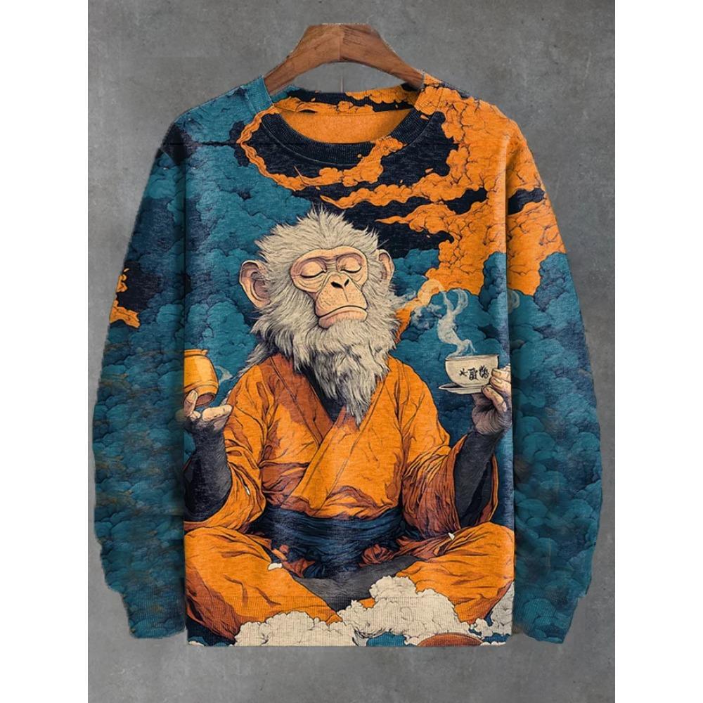 Spring Autumn Sweatshirt Pullover Anime Cat Casual Japanese Art Animal 3D Printed O Neck Long Sleeve Hoodies Tops Pullovers