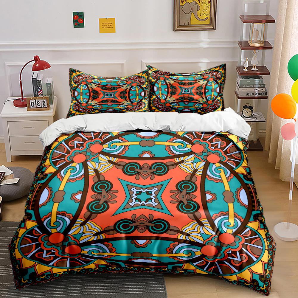 Exquisite Mandala Symmetrical Pattern Duvet Cover Set Digital Print Colorful Polyester Bedding with Zipper Closur for kids gifts EU Twin 135X200cm&set