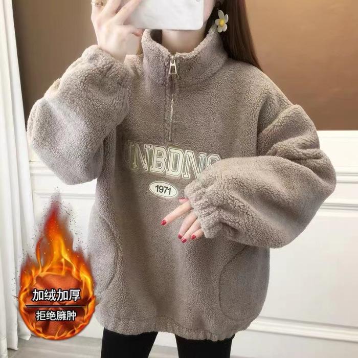 Spot Lamb Wool Sweater Women's Fleece Thickened 2025 Winter New Granular Fleece Loose Casual Top #2163