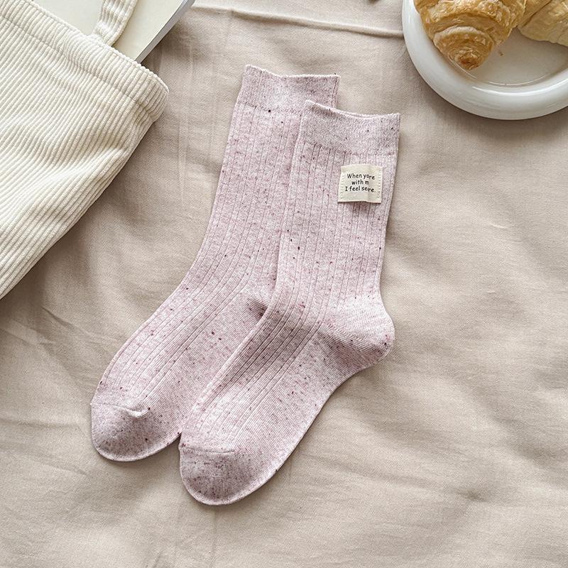 Female Spring and Autumn Cotton Point Yarn Personality Cloth Label In The Tube Pile Socks