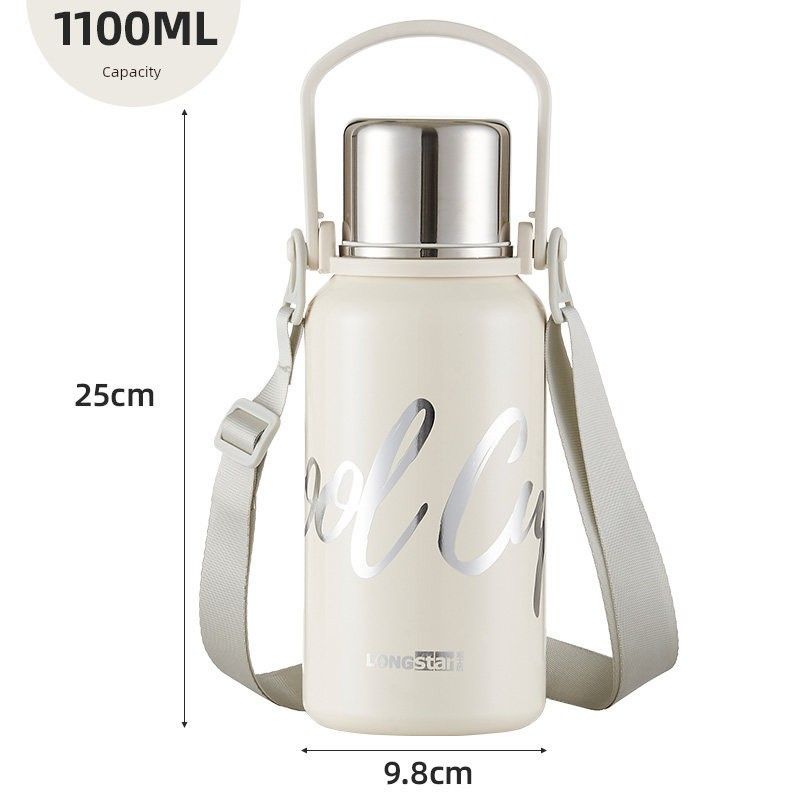 Large-Capacity Thermos Cup for Boys, Stainless Steel Tea Cup for Girls and Children, Outdoor Student Sports Water Bottle with Strap