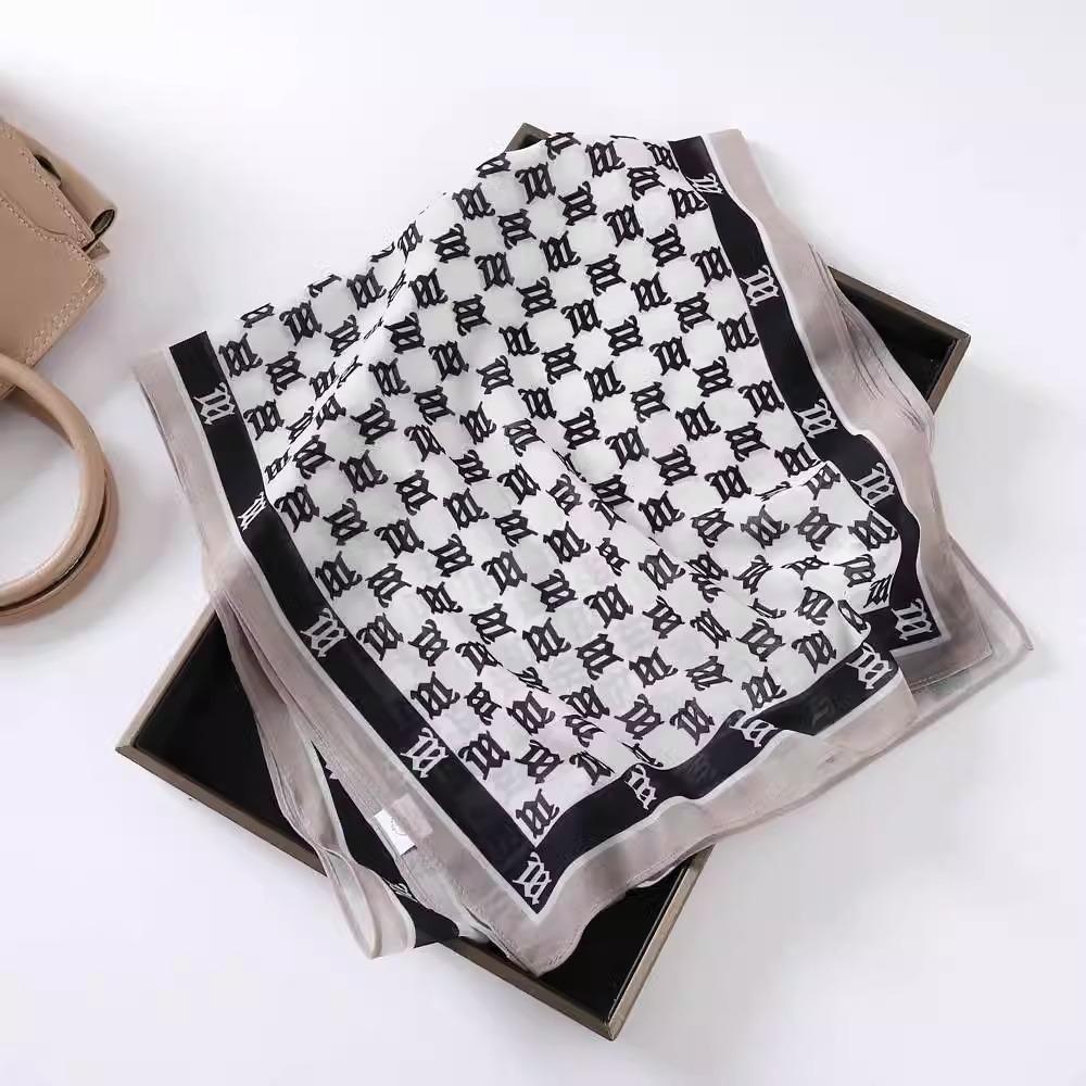 Fashion new long silk scarf women's Korean version line printing simulation silk medium length thin scarf sunscreen shawl