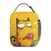 A Yellow Kitten Drinking Coffee Design Insulated Lunch Bag for Women Kids Leakproof Food Boxes Thermal Lunch Box Tote