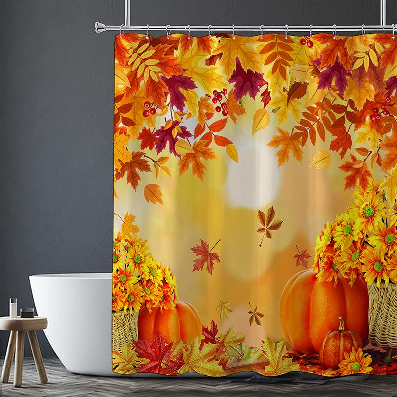 Halloween Maple Leaves Washable Dirt-Resistant Shower Curtain Shower Head Waterproof Polyester Bath Curtain For Home Decor