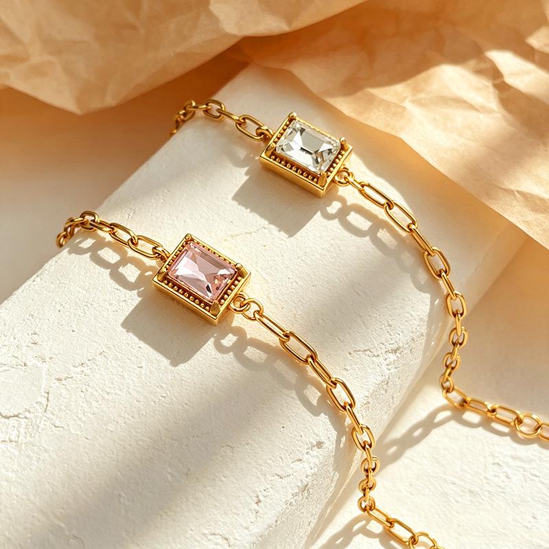 Stainless Steel Cube Sugar Bracelet Women Inlaid Color Zircon Dopamine Bangle Exquisite Versatile Daily Jewelry Accessories Gift