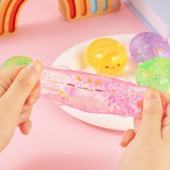 1/2/3Pcs Mini Cat Squeeze Toy Stress Relief Clear Glitter Kitten Stress Sugar Ball Sensory Toy Decompression Fidget Toy Party Favors