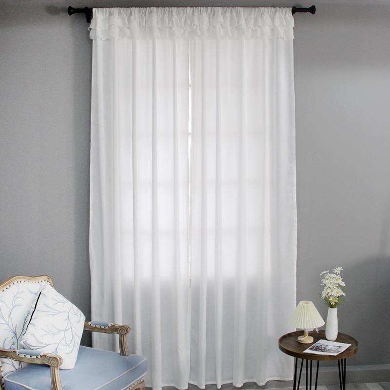 American White Gauze Curtain Curtain Blackout Balcony Bay Window Bedroom White Sand Gauze Velcro White Window Screen