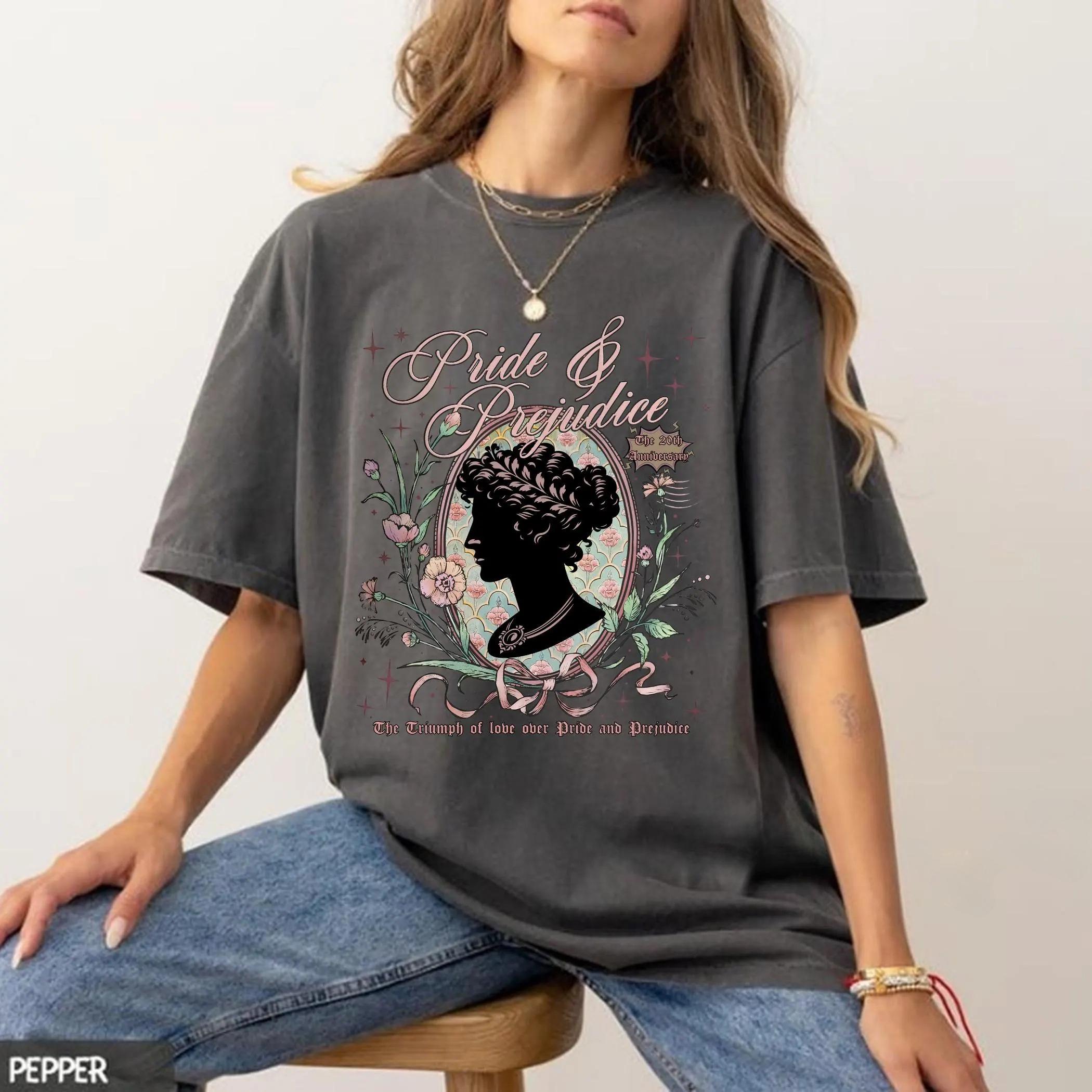 

Summer Womens Vintage Pride and Prejudice TShirt Cotton and Breathable Short Sleeve Streetwear Oversized Loose Casual S