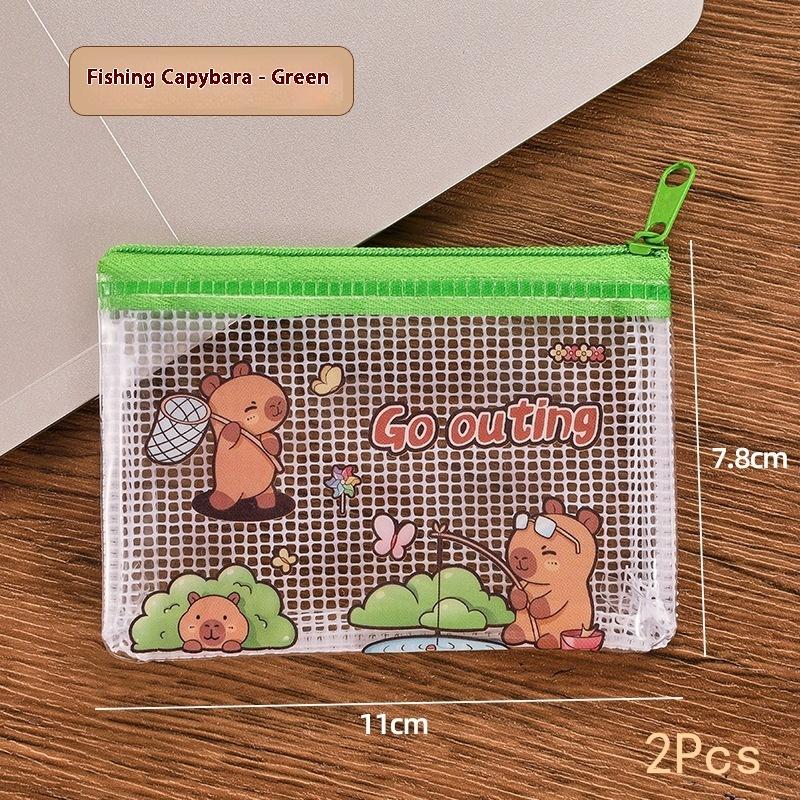 

2 шт. Милая сумка для хранения монет Capybara, прозрачная сетка на молнии, кошельки для монет, мультяшный кошелек, портативные водонепроницаемые прозрачные сумки, подарки A1