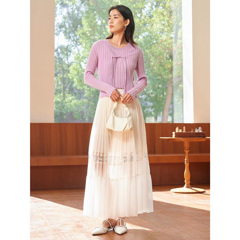 JUZUI Women's New Chinese Style Knitted Cardigan Two-Piece Set