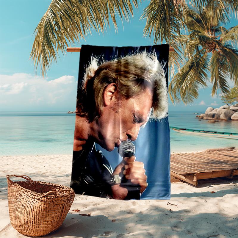 French legendary rock singer and actor Johnny Hallyday towel outdoor camping vacation swimming beach towel outdoor absorbent bath towel Y6