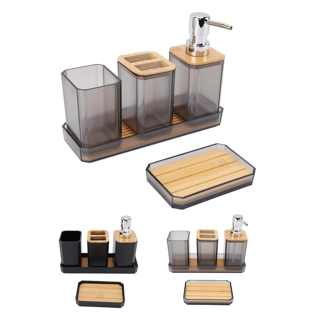 Bathroom Accessories Set Bath Ensemble Set with Toothbrush Holder Cup Lotion Bottles Soap Dish Tray