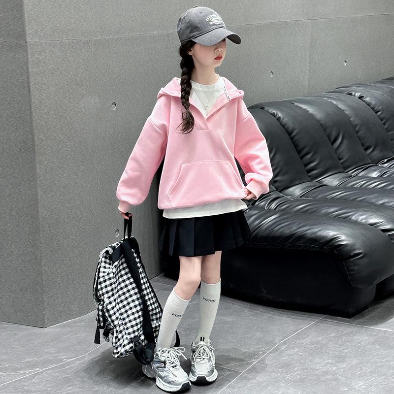 Girls' 2025 Autumn Korean Style Sweatshirt Set - Trendy Base Layer for Big Girls